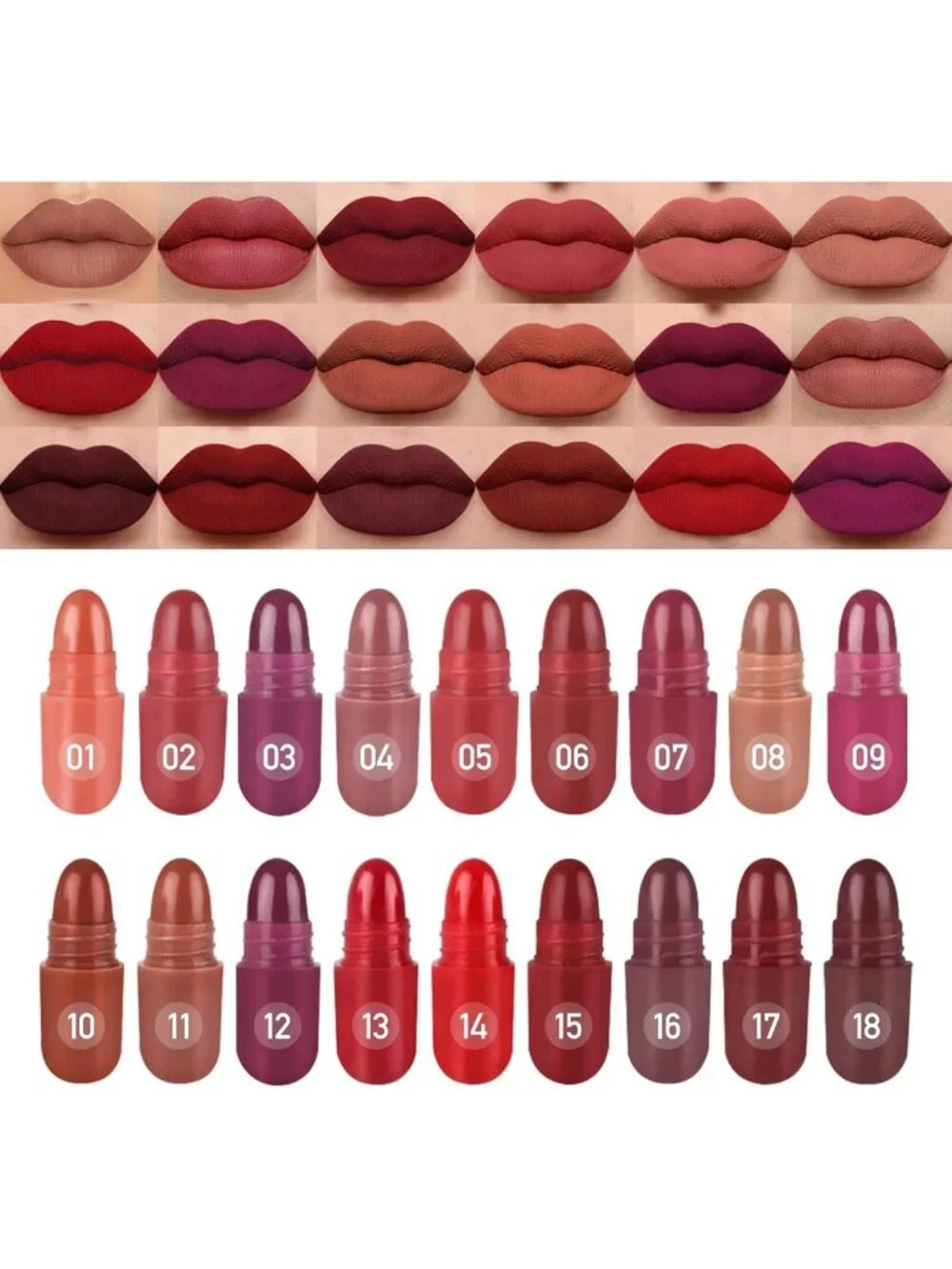 Vibrant 18-Color Mini Matte Lipstick Set - Long-Lasting, Waterproof Lip Colors